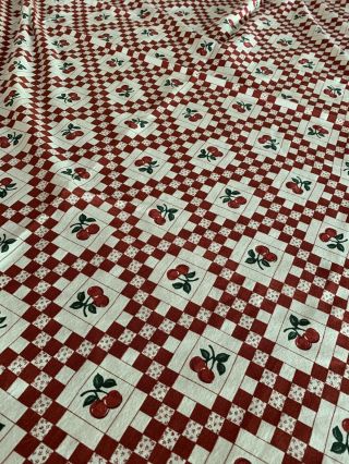 Vintage Tablecloth Cherries Red & White 58”x 76”