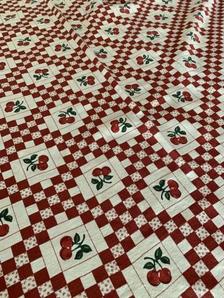 Vintage Tablecloth Cherries Red & White 58”x 76” 3