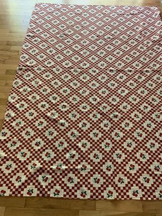 Vintage Tablecloth Cherries Red & White 58”x 76” 4