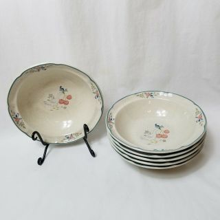 Vtg International China Marmalade 6 Cereal Soup Bowls Geese Country Farmhouse