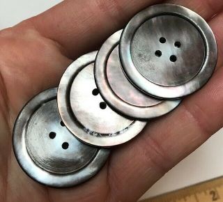 4 Lg Mother Of Pearl Shell Antique Vintage Smoky Grey Gray 4 Hole Buttons 5948