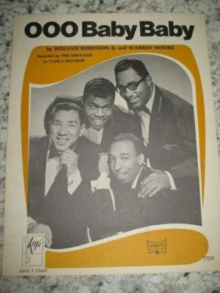 Vintage Sheet Music The Miracles (robinson) Ooo Baby Baby Jobete,  1965