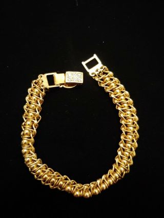 Vintage 7.  5 " Nolan Miller Charm Bracelet Gold Tone Clear Rhinestones