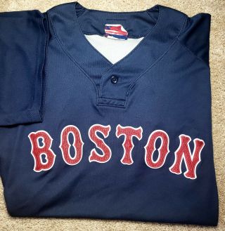 Vintage Majestic Boston Red Sox - Mens Navy Blue,  1b Henley Logo Fan Jersey - (m)