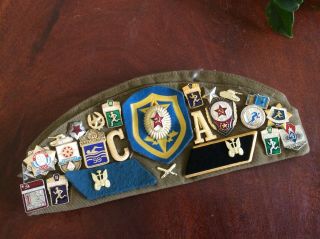 Vintage Ussr Russian Military Hat Cap With Pins And Patches.