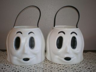 2 Vintage Empire Blow Mold Halloween Candy Bucket Pails Ghost Plastic 024633