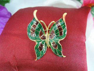 Vintage Trifari Enameled Gold Plated Butterfly Brooch Earthy