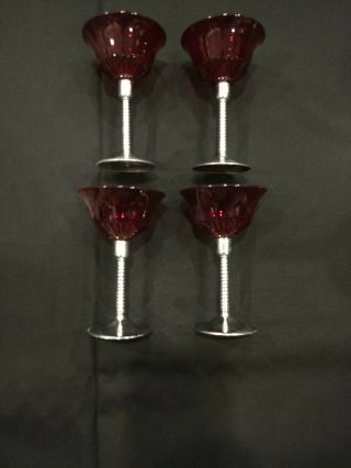 VINTAGE ART DECO CHROME & RED BAKALITE COCKTAIL SHAKER w 4 GLASSES 5