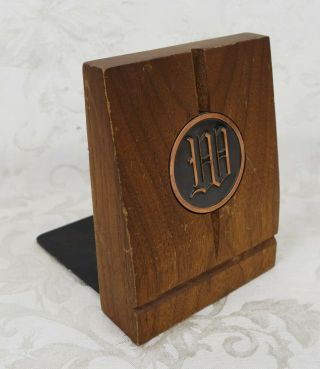 Vintage Mid Century Wood And Copper Letter W Initial Bookend