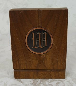 Vintage Mid Century Wood and Copper Letter W Initial Bookend 2