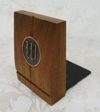 Vintage Mid Century Wood and Copper Letter W Initial Bookend 3
