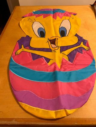 Vtg Tweety Bird Decorative Flag Easter Egg Tweety Looney Tunes 2 Side 1997 Gs3f