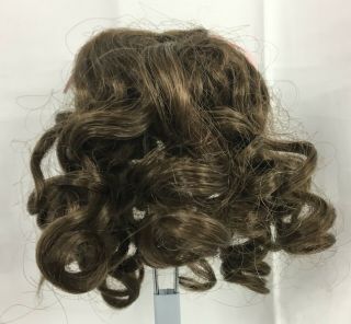 Vintage Doll Wig Size 8 Long Brown Curls Brunette Curled Bangs Pink Ribbon Bows 3