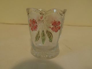 Eapg Ruby Flashed Flowers Green Leaves Toothpick Holder Vintage