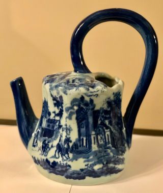 Vintage Victoria Ware Ironstone Flow Blue & Gray Watering Can Or Pitcher