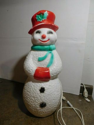 Vintage 22 " Union Snowman Lady Table Top Lighted Christmas Red Hat Blow Mold