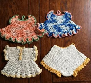 4 Vintage Crocheted Hot Pads Pot Holders