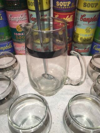 Vintage Libbey roly poly silver band 8 pc COCKTAILS for SIX set - 7