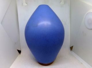 Vintage Studio Art Pottery Bottle / Vase Blue W/fitted Wood Bottom Retro Look