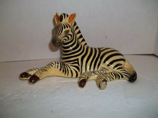 Vintage Lacquered Paper Mache Zebra Figurine Sculpture Mexico Folk Art 8 " Long