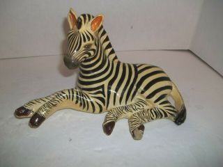 Vintage Lacquered Paper Mache Zebra Figurine Sculpture Mexico Folk Art 8 
