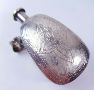 Vtg Sterling Silver Small Perfume Vial Bottle Pendant For Necklace Etched