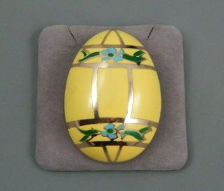 Rare Vintage Signed Weiss Yellow Enamel Flower Egg Brooch Pin