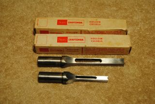 2 Vintage Craftsman Hollow Chisels With Boxes 1/4” 3/8” 9 - 24201 9 - 24202