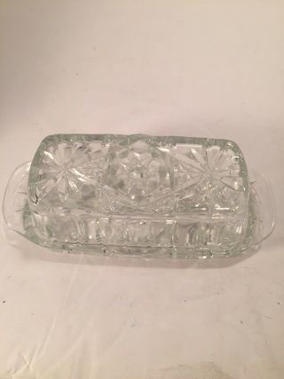 Anchor Hocking Star Of David Vintage Clear Prescut Glass Butter Dish W Lid