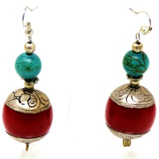 Nyjewel Vintage Sterling Silver Red Stone Turquoise Dangle Earrings 13.  7 Gram