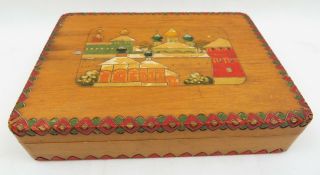Vintage Ussr Soviet Russian Hand Made Painted Wood Box Moscow Kremlin Deco