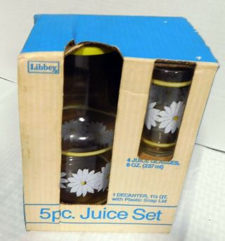 Vintage Libby Flower Juice Set 5 Pc Set