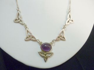 Vintage Sterling Silver And Amethyst Trinity Knot Necklace