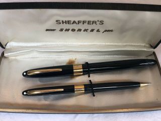 Vintage Sheaffer’s Snorkel Fountain Pen Mechanical Pencil Set Black/gold