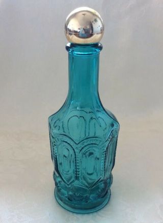 VTG AVON Mouthwash Bottle,  Turquoise Glass,  MOON & STARS Pattern,  Gold Knob Lid 2