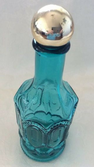 VTG AVON Mouthwash Bottle,  Turquoise Glass,  MOON & STARS Pattern,  Gold Knob Lid 3