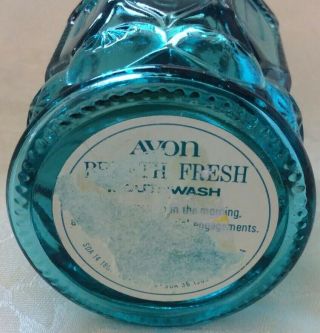 VTG AVON Mouthwash Bottle,  Turquoise Glass,  MOON & STARS Pattern,  Gold Knob Lid 5