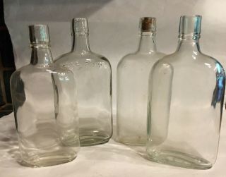 Vintage Clear Glass Whiskey Bottle Flask Style 16,  14,  &12oz Set Of 4 Unbranded