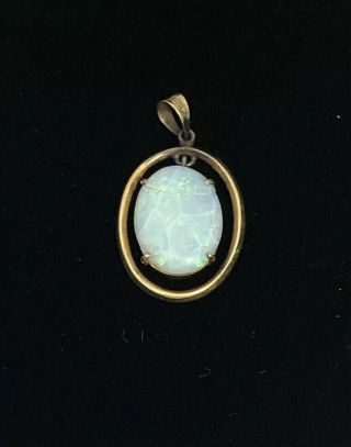 Vintage 14k Yellow Gold Opal Stone Pendant Charm Necklace Cabochon Oval