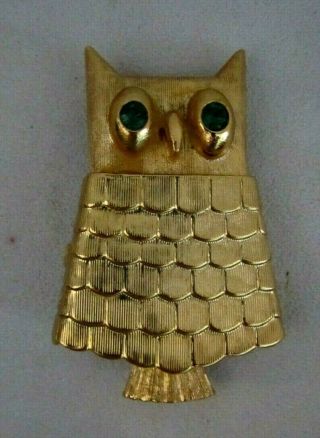 Vintage Signed Avon Green Rhinestone Owl Perfume Glace Case Brooch Pin