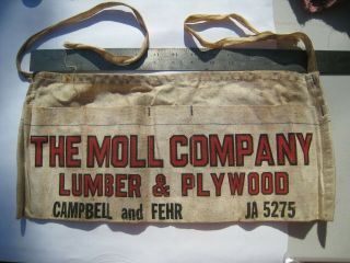 Moll Company Lumber Plywood Campbell Fehr Ja 5257 Nail Apron Vintage Advertising