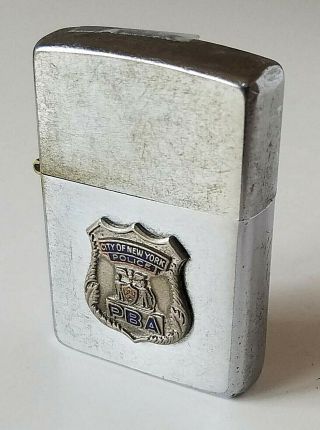 Vintage Zippo Lighter Pat.  2517191 - Rare City Of York Police Pba Badge 1950