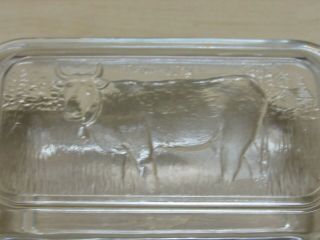 VINTAGE GLASS COVERED 1 LB.  BUTTER REFRIGERATOR DISH ARCOROC FRANCE COW PATTERN 2