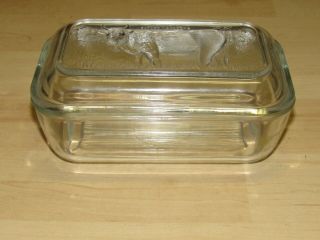 VINTAGE GLASS COVERED 1 LB.  BUTTER REFRIGERATOR DISH ARCOROC FRANCE COW PATTERN 3