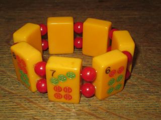 Vintage Plastic Mahjong Cubes Flex Bracelet Maybe Bakelite ? Not Sure
