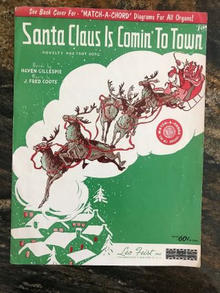 Santa Claus Is Coming To Town Christmas Holiday Fox Trot 1934 Vtg Sheet Music