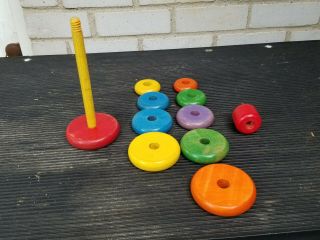 Vintage Playskool Wooden Preschool Stacking Rings Toy
