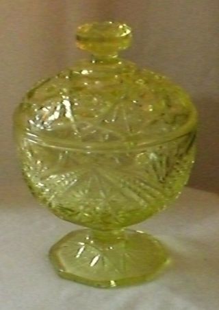Vintage Imperial Glass Co.  Star And Cane Pattern Yellow Covered Candy