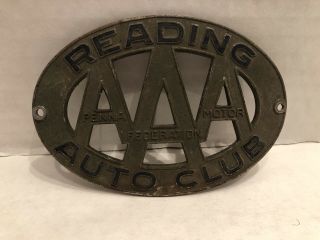 Vintage Reading Auto Club Pennsylvania Aaa License Plate Topper