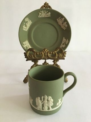 Vintage Wedgewood Green Jasperware Demitasse Cup And Saucer Set